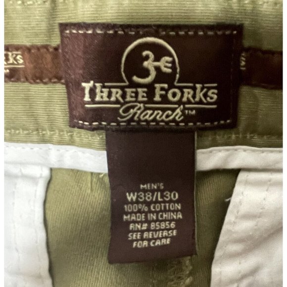 Three Forks Ranch Mens 38 X 30 Green Khaki Pants Brown Faux Suede Pocket Accent - Picture 8 of 8
